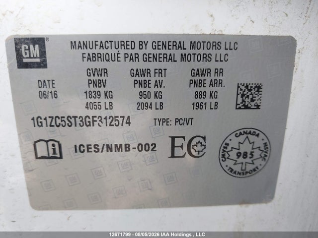 Chevrolet MALIBU LS 2016 1G1ZC5ST3GF312574 Image 9