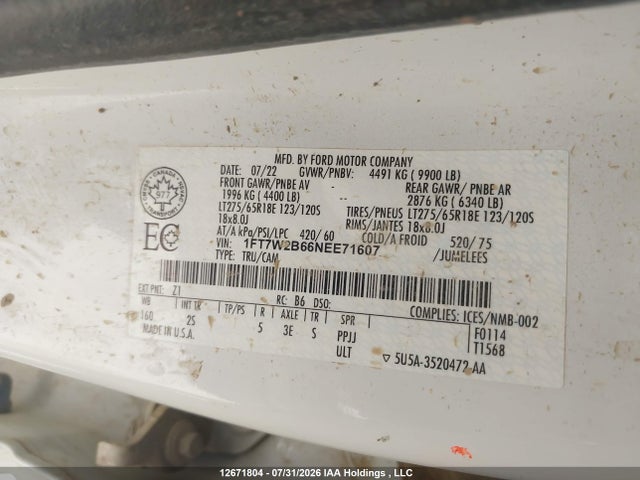 Ford F-250 Xlt 2022 1FT7W2B66NEE71607 Image 9