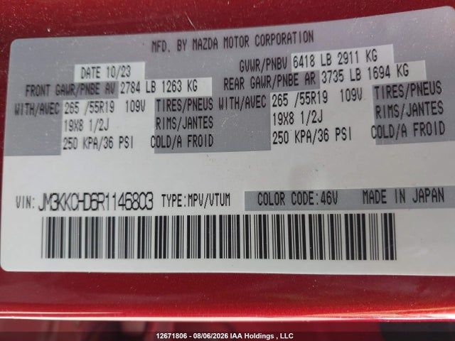 Auction sale of the 2024 Mazda Cx-90 Mhev Gs-l, vin: JM3KKCHD6R1146803, lot number: 12671806