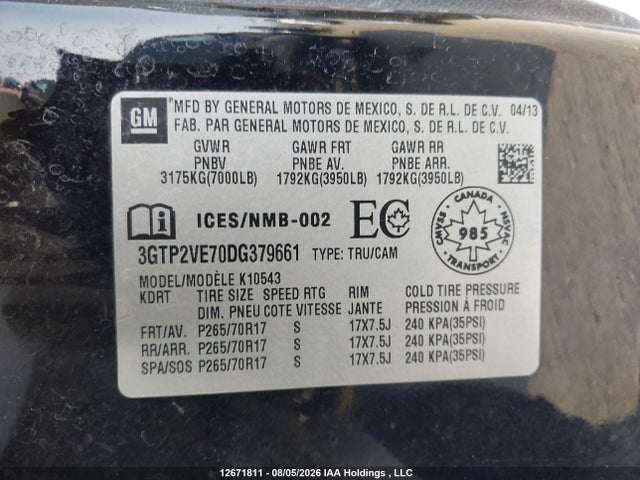 Aukcja sprzedaży 2013 Gmc Sierra K1500 Sle, vin: 3GTP2VE70DG379661, numer aukcji: 12671811