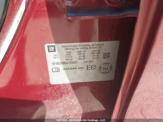 1G1BG5SM5G7293227 Chevrolet Cruze Premier