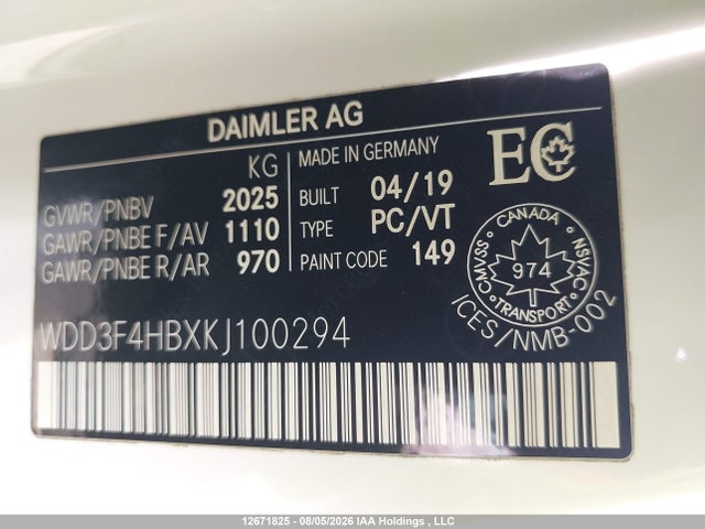 Aukcja sprzedaży 2019 Mercedes-benz A 250 4matic, vin: WDD3F4HBXKJ100294, numer aukcji: 12671825