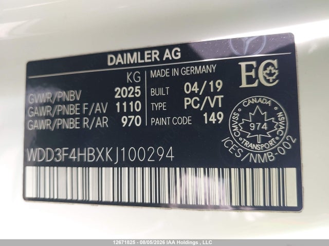 Aukcja sprzedaży 2019 Mercedes-benz A 250 4matic, vin: WDD3F4HBXKJ100294, numer aukcji: 12671825
