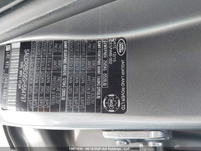 SALCR2BG9GH584797 Land Rover Discovery Sport Hse