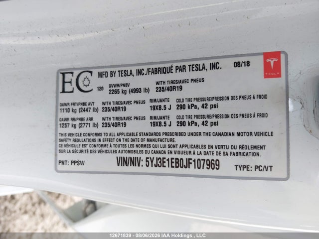 Aukcja sprzedaży 2018 Tesla Model 3 Long Range/performance, vin: 5YJ3E1EB0JF107969, numer aukcji: 12671839