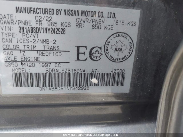 Nissan Sentra 2022 3N1AB8DV1NY242928 Image 9