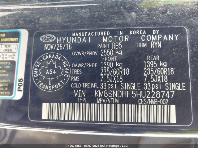 2017 Hyundai Santa Fe Xl Luxury მანქანა იყიდება აუქციონზე, vin: KM8SNDHF5HU228747, აუქციონის ნომერი: 12671859