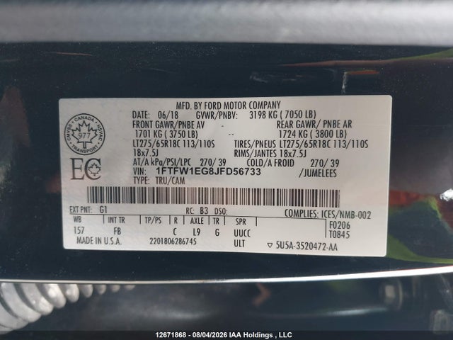 Ford F-150 Xlt 2018 1FTFW1EG8JFD56733 Image 9