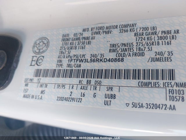 Ford F150 Xlt 2024 1FTFW3L56RKD40868 Image 9