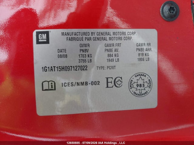 Aukcja sprzedaży 2009 Chevrolet Cobalt Lt, vin: 1G1AT15H097127022, numer aukcji: 12650885