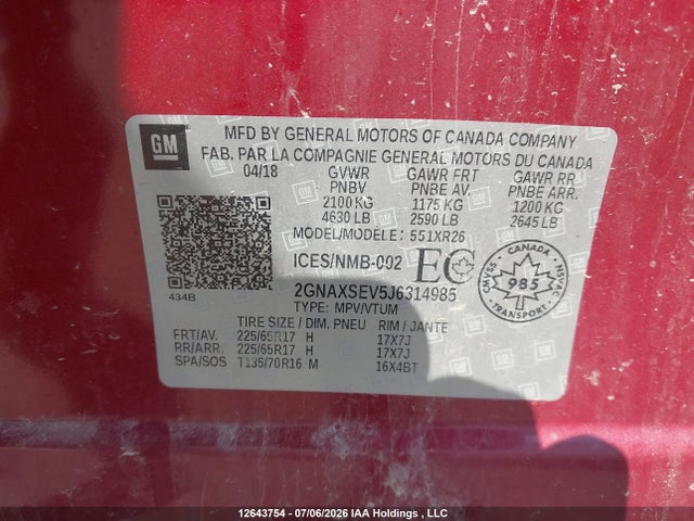 Chevrolet EQUINOX LT 2018 2GNAXSEV5J6314985 Image 19