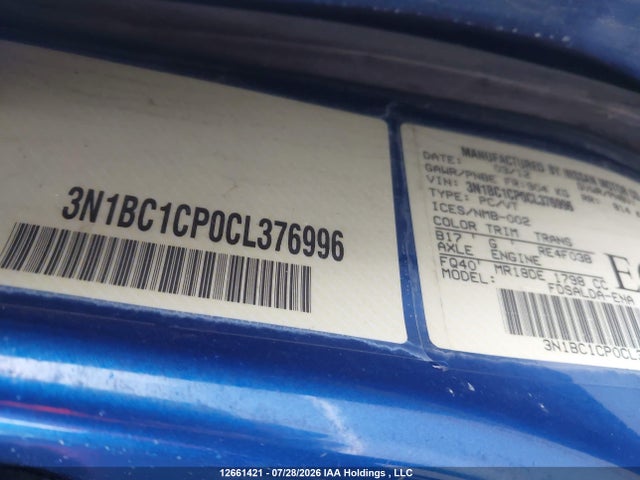 12661421 :رقم المزاد ، 3N1BC1CP0CL376996 vin ، 2012 Nissan Versa 1.8 S مزاد بيع