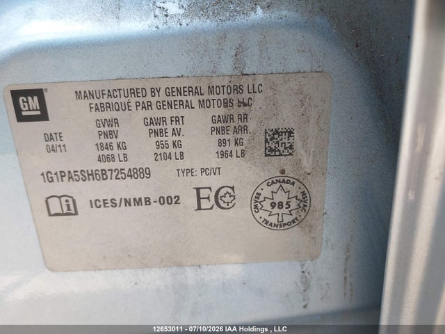 Aukcja sprzedaży 2011 Chevrolet Cruze Ls, vin: 1G1PA5SH6B7254889, numer aukcji: 12653011