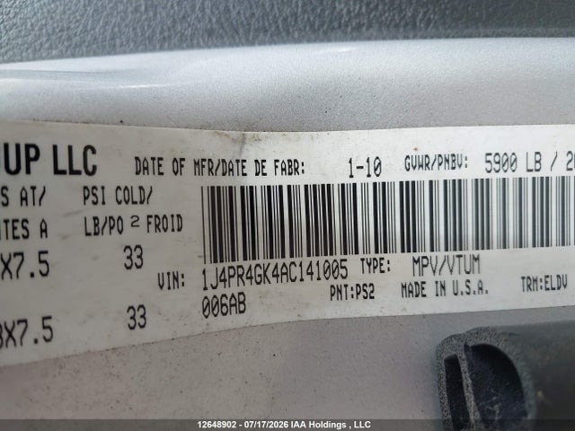 12648902 :رقم المزاد ، 1J4PR4GK4AC141005 vin ، 2010 Jeep Grand Cherokee Laredo مزاد بيع