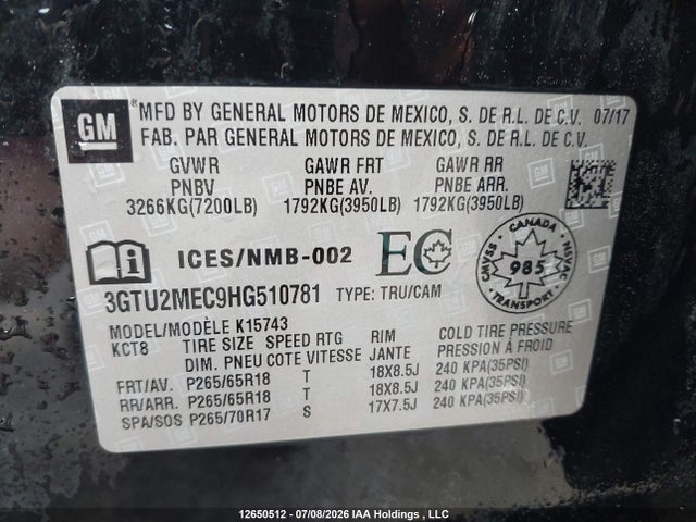 3GTU2MEC9HG510781 GMC Sierra 1500 Sle