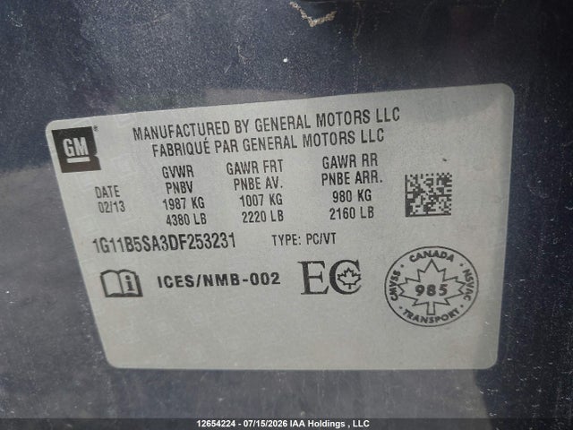 Aukcja sprzedaży 2013 Chevrolet Malibu Ls, vin: 1G11B5SA3DF253231, numer aukcji: 12654224