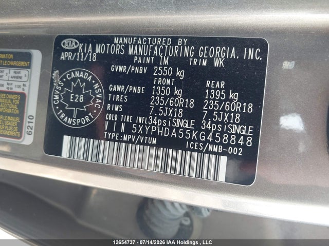 Продаж на аукціоні авто 2019 Kia Sorento 3.3l Ex/3.3l Ex+, vin: 5XYPHDA55KG458848, номер лоту: 12654737
