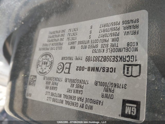 Aukcja sprzedaży 2011 Chevrolet Silverado 1500 Lt, vin: 1GCRKSE39BZ383189, numer aukcji: 12652295