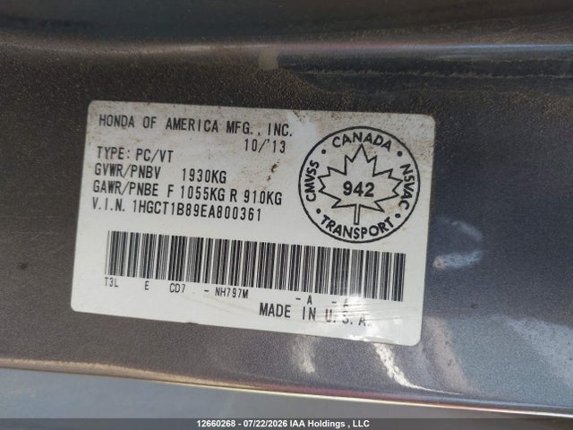 1HGCT1B89EA800361 Honda Accord Ex-l-navi