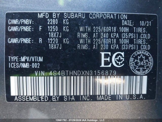Subaru Outback Limited Xt 2022 4S4BTHNDXN3156879 Image 9