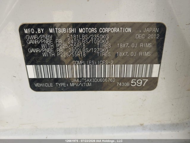 Продажа на аукционе авто 2013 Mitsubishi Outlander Xls, vin: JA4JT5AX3DU606762, номер лота: 12661975