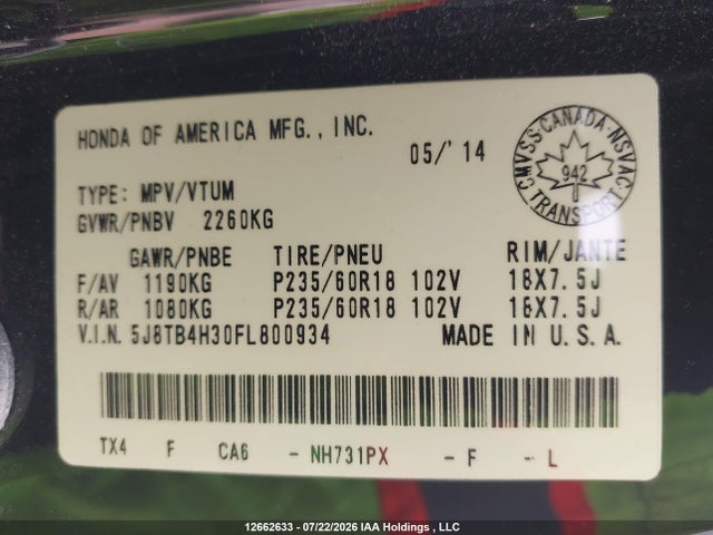 Acura RDX 2015 5J8TB4H30FL800934 Image 9