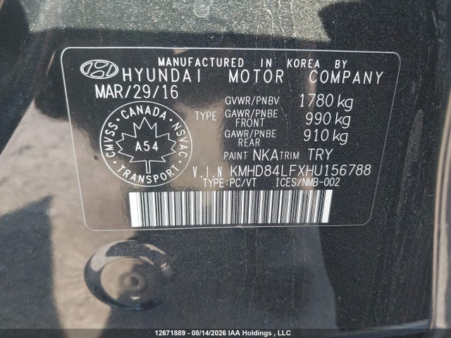 12671889 :رقم المزاد ، KMHD84LFXHU156788 vin ، 2017 Hyundai Elantra Gl مزاد بيع