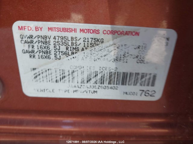 Auction sale of the 2014 Mitsubishi Outlander Es, vin: JA4AZ2A33EZ605402, lot number: 12671891