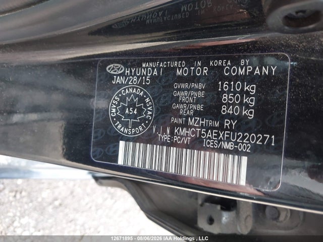 12671895 :رقم المزاد ، KMHCT5AEXFU220271 vin ، 2015 Hyundai Accent Gl مزاد بيع