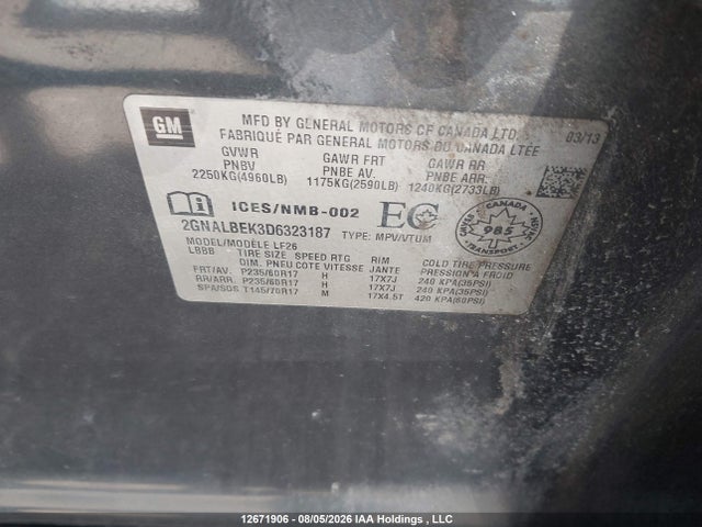 Aukcja sprzedaży 2013 Chevrolet Equinox Ls, vin: 2GNALBEK3D6323187, numer aukcji: 12671906