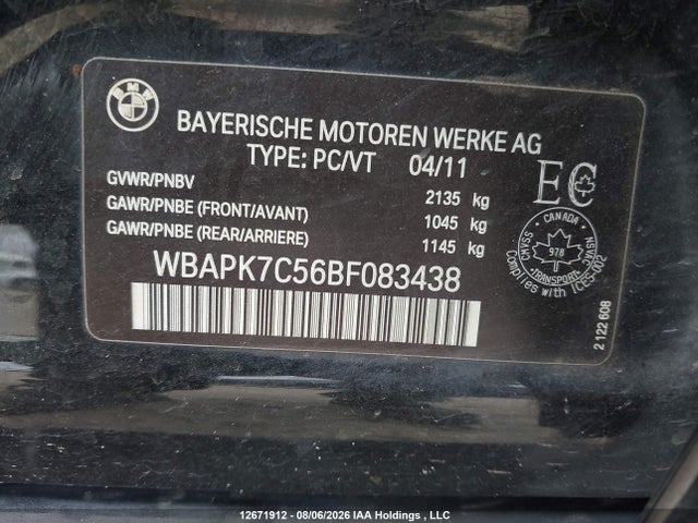 Aukcja sprzedaży 2011 Bmw 328 Xi, vin: WBAPK7C56BF083438, numer aukcji: 12671912