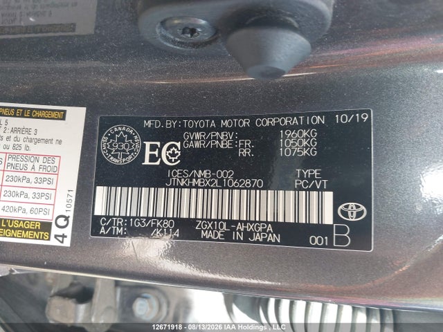 Продаж на аукціоні авто 2020 Toyota C-hr Le, vin: JTNKHMBX2L1062870, номер лоту: 12671918