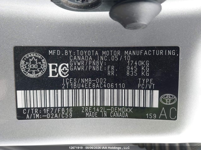 Продажа на аукционе авто 2010 Toyota Corolla Ce, vin: 2T1BU4EE8AC406110, номер лота: 12671919