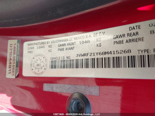Aukcja sprzedaży 2008 Volkswagen New Beetle 2.5l Trendline, vin: 3VWRF21Y68M415268, numer aukcji: 12671926