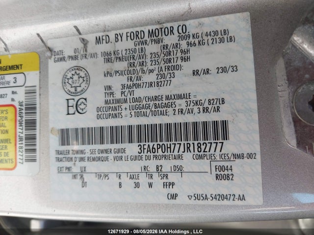 Ford FUSION SE 2018 3FA6P0H77JR182777 Image 9