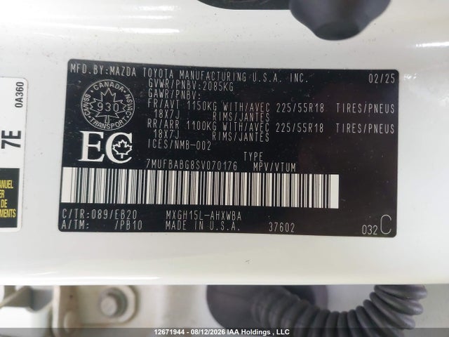 Auction sale of the 2025 Toyota Corolla Cross Hybrid Xse, vin: 7MUFBABG8SV070176, lot number: 12671944
