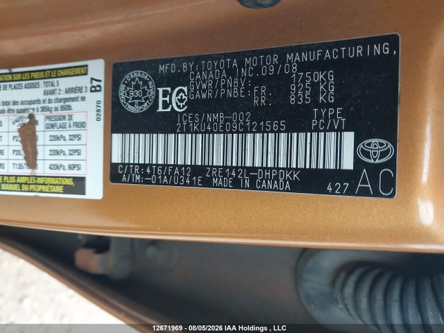 Aukcja sprzedaży 2009 Toyota Matrix, vin: 2T1KU40E09C121565, numer aukcji: 12671969