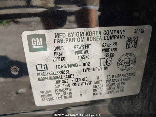 KL4CJESBXLB339583 Buick Encore Preferred