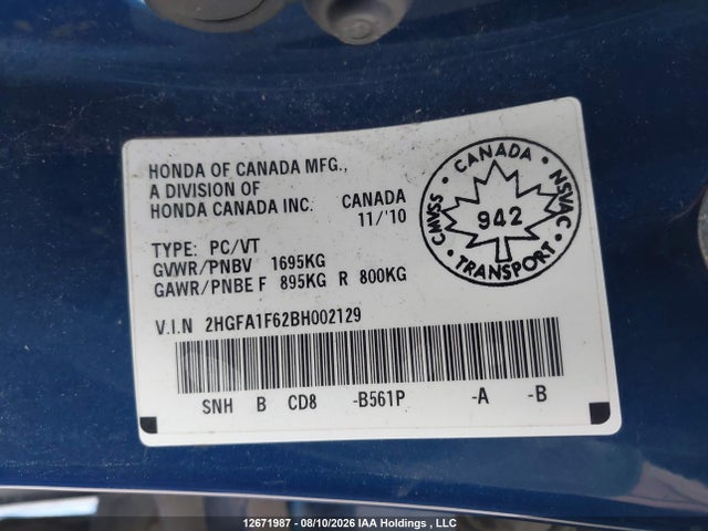 Aukcja sprzedaży 2011 Honda Civic Se, vin: 2HGFA1F62BH002129, numer aukcji: 12671987