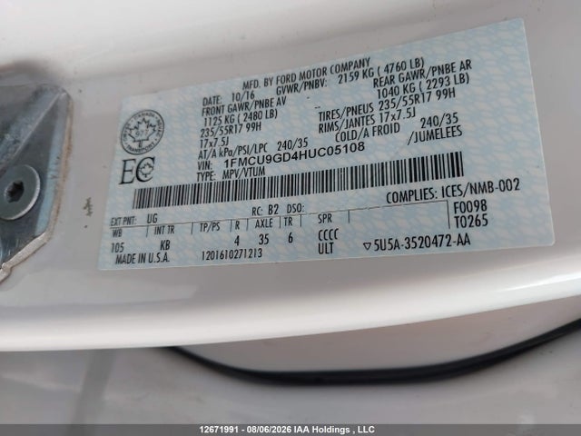 Ford ESCAPE SE 2017 1FMCU9GD4HUC05108 Image 19
