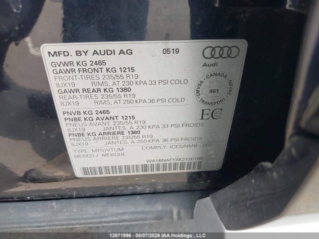 WA1BNAFYXK2120788 Audi Q5