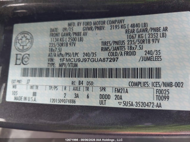 Ford Escape Titanium 2016 1FMCU9J97GUA87297 Image 18