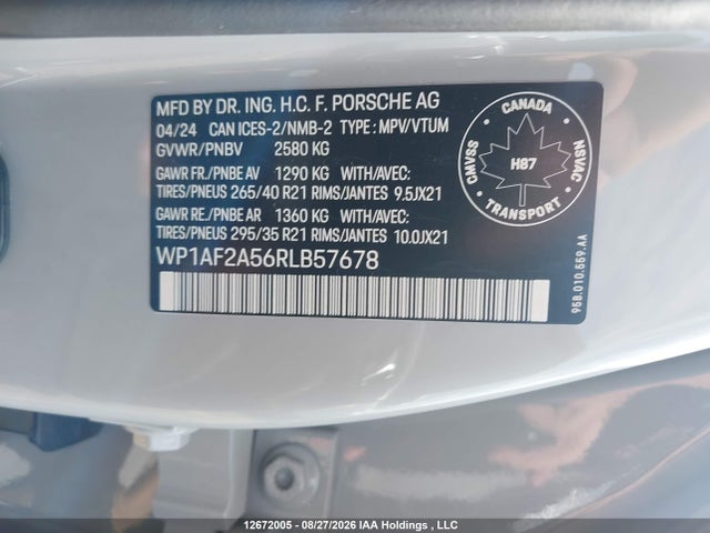12672005 :رقم المزاد ، WP1AF2A56RLB57678 vin ، 2024 Porsche Macan Gts مزاد بيع