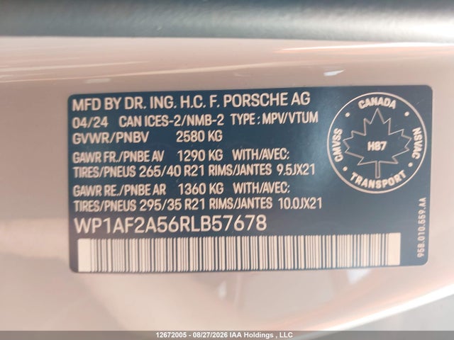 12672005 :رقم المزاد ، WP1AF2A56RLB57678 vin ، 2024 Porsche Macan Gts مزاد بيع