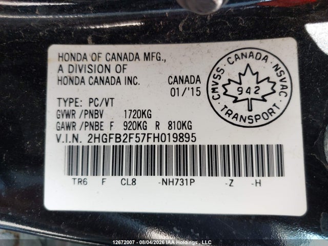 Honda Civic Lx 2015 2HGFB2F57FH019895 Image 18
