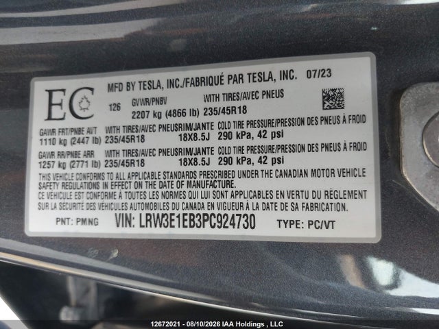 Tesla MODEL 3 2023 LRW3E1EB3PC924730 Image 19