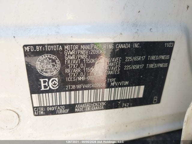 2T3B1RFV4RC402658 Toyota RAV4 LE