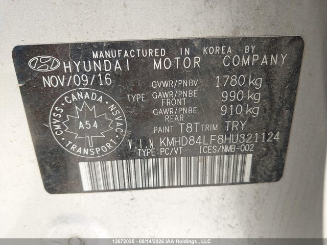 KMHD84LF8HU321124 Hyundai Elantra