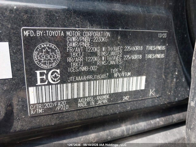 JTEAAAAH9RJ160487 Toyota Venza Le/xle/limited/night Shade