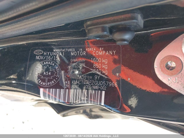 12672039 :رقم المزاد ، KMHCT4AE2GU057966 vin ، 2016 Hyundai Accent Se مزاد بيع